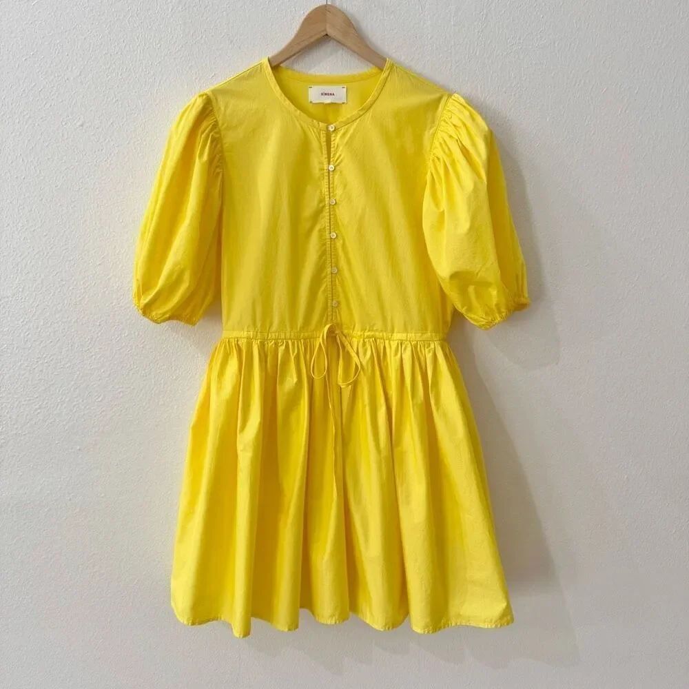 NWOT Xirena Women's Size Medium Yellow Baby Doll A Line Mini Dress Summer